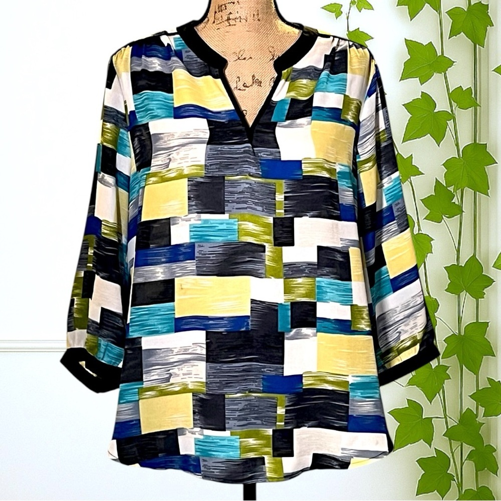 Antilia Femme Sheer Geometric Bell Sleeve Top XL